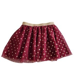 Girl's Burgundy + Gold Tulle Tutu holiday Christmas Skirt Size 6X